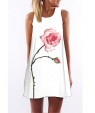 Women's Simple / Street chic Loose Dress,Floral Round Neck Above Knee Sleeveless White Polyester Summer