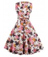 Women's Plus Size Vintage Swing Dress,Floral Round Neck Knee-length Sleeveless Red / White / Black / Multi-color Cotton Summer