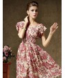 Women's Vintage Short Sleeve Floral Print Chiffon Dress