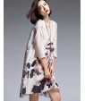 Women's Vintage Floral Loose Dress,Round Neck Asymmetrical Silk / Linen