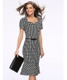 Women's Vintage / Simple Houndstooth Ruffle Slim Fishtail Plus Size / Sheath Dress,Square Neck Knee-length