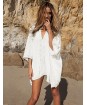 Women's Beach Simple Loose Dress,Solid V Neck Mini ? Sleeve White Cotton Summer