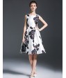 Women's Vintage Floral A Line Dress,Round Neck Knee-length Polyester