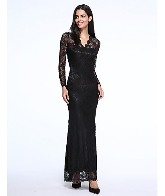 Women's Sexy Beach Casual Party Plus Size V Neck Bodycon Lace Maxi Dress