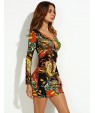 Women's Vintage Sexy Bodycon Print Cute Plus Sizes MicroElastic Long Sleeve Above Knee Dress (Microfiber)