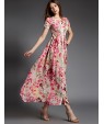 Women's Party/Cocktail Boho A Line Dress,Floral Square Neck Maxi Short Sleeve Pink Cotton Summer