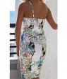 Going out Simple Bodycon Dress,Print Strap Above Knee Sleeveless White Nylon Fall High Rise