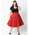 Women's Vintage Swing Dress,Polka Dot V Neck Knee-length Short Sleeve Red / Black Cotton Spring