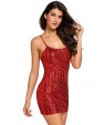 Women's Red Sequin Cross Straps Back Club Dress