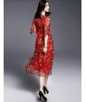 Women's Casual/Daily Boho / Street chic Plus Size / Chiffon Dress,Floral Round Neck Midi ? Length Sleeve Red Silk Summer