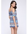 Women's Casual/Daily Boho Sheath Dress,Print Strap Above Knee Short Sleeve Blue Polyester Summer