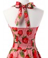 Women's Pink Strawberry Pattern Floral Dress , Vintage Halter 50s Rockabilly Swing Dress