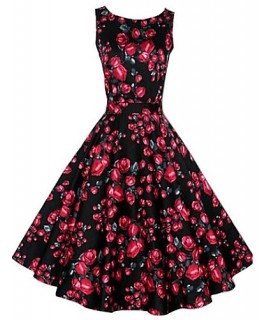 Women's Vintage/Party/Plus Sizes Flower Print 1950's Prom SwingDress (Polyester/Cotton Blends)