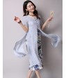 Women's Vintage Ethnic Print Floral Loose Dress,Casual/Daily Round Neck False two Midi Sweet Cotton / Linen