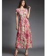 Women's Party/Cocktail Boho A Line Dress,Floral Square Neck Maxi Short Sleeve Pink Cotton Summer