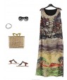 Women's Loose Dress,Print Round Neck Midi Sleeveless Summer