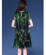 Women's Vintage Print Sheath Dress,Round Neck Above Knee Silk