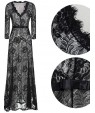 Women's Sexy V Neck Long Sleeve Lace Maxi Dress