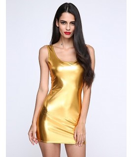 Women's Deep U Mini Dress , PU Black/Gold/Silver Sexy/Bodycon/Casual/Party/Work