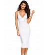 Women's Double Straps Cross Back V Neck Calf Length Dress