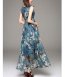 Going out Simple Sheath Dress,Print V Neck Maxi Sleeveless Blue / Red Polyester Summer Mid Rise