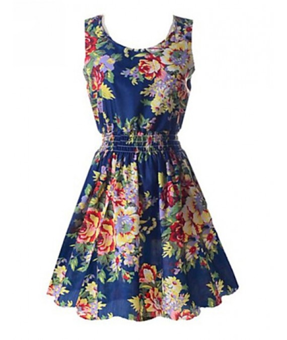 Women's Elegant Printing Sleeveless WaistedDress