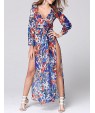 Women's Sexy Beach Casual Night Club Party Print Maxi Dress with Belt