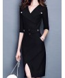 Women's Simple Sheath DressSolid / Striped V Neck Above KneeLength Sleeve Black Cotton / Rayon Fall Mid Rise