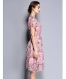 Women's Party/Cocktail Vintage Sheath / Chiffon Dress,Print Round Neck Knee-length Short Sleeve Pink Silk Summer