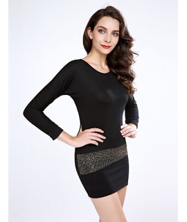 Women's Black/White Mini Dress, Batwing Sleeve Sequin Design