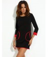 Women's Patchwork Black Dress , Casual / Work Round Neck Long Sleeve