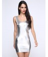 Women's Deep U Mini Dress , PU Black/Gold/Silver Sexy/Bodycon/Casual/Party/Work