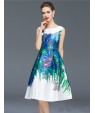 Women's Party/Cocktail Vintage / Boho Sheath / Skater Dress,Print Round Neck Knee-length Sleeveless Blue Polyester All Seasons