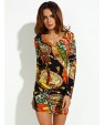 Women's Vintage Sexy Bodycon Print Cute Plus Sizes MicroElastic Long Sleeve Above Knee Dress (Microfiber)