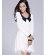 Women's Solid White / Black Dress , Casual Round Neck Long Sleeve