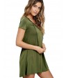 Women's Club Sexy Skater Dress,Solid V Neck Mini Short Sleeve Beige / Black / Green / Orange Polyester