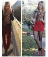 Women's Club Sexy Bodycon Dress,Leopard U Neck Mini Long Sleeve Brown Cotton / Modal / Spandex Summer Mid Rise Stretchy Opaque / Thin