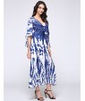 New Boho Maxi Dress Contrast Print Deep V-Neck Side Zipper 3/4 Sleeve Beach Evening Party Long