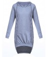 Women's Casual/Daily / Plus Size Dress,Solid Round Neck / Hooded Above Knee Long Sleeve Blue / Black / Gray Polyester Fall Micro-elastic