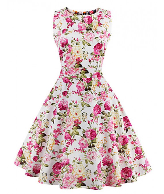 Womens Elegant Printed Vintage Style Swing Rockabilly Party Dress