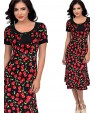 Women's Work Plus Size Dress,Print Round Neck Knee-length Short Sleeve Red / Black Summer