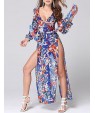 Women's Sexy Beach Casual Night Club Party Print Maxi Dress with Belt