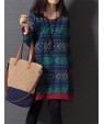 Casual/Daily / Plus Size Cute Dress Round Neck Above Knee Long Sleeve Blue Cotton / Linen Spring / Fall / Winter Inelastic Medium