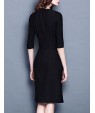 Women's Simple Sheath DressSolid / Striped V Neck Above KneeLength Sleeve Black Cotton / Rayon Fall Mid Rise