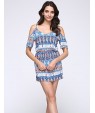 Women's Casual/Daily Boho Sheath Dress,Print Strap Above Knee Short Sleeve Blue Polyester Summer