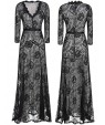 Women's Sexy V Neck Long Sleeve Lace Maxi Dress