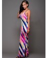 Women's Casual/Daily Sexy Criss-Cross Split Bandage Sheath Dress,Striped / Color Block Halter Maxi Sleeveless