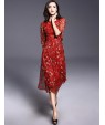 Women's Casual/Daily Boho / Street chic Plus Size / Chiffon Dress,Floral Round Neck Midi ? Length Sleeve Red Silk Summer